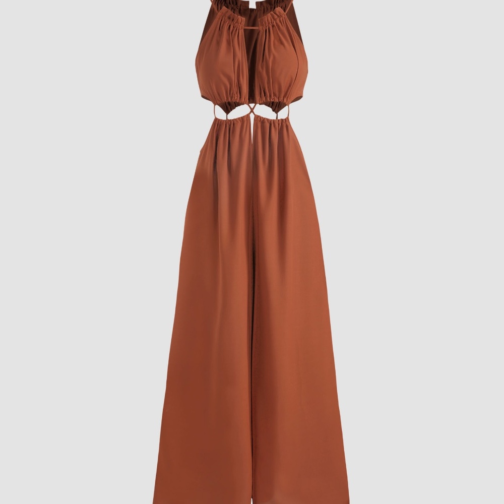 ORANGE CUT OUT KNOTTED WIDE LEG JUMPSUIT